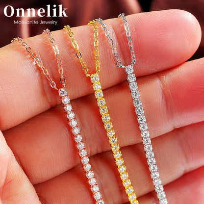 Onnelik 0.03CT 2MM*35PCS Round Moissanite Necklace 925 Sterling Silver White/Yellow/Rose Gold Plated Fine Jewelry Gift for Women