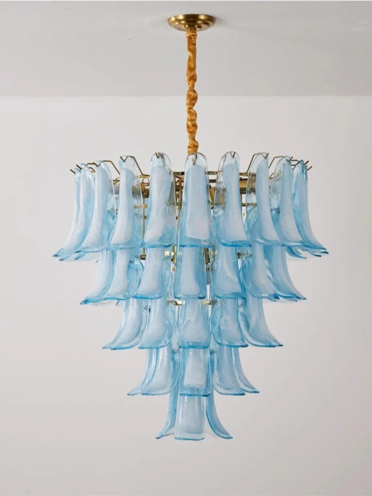 French Murano Petal Glass Chandelier Dining Table Living Room Antique Style Pink Petal Glass Pendant Chandelier Lights Bedroom