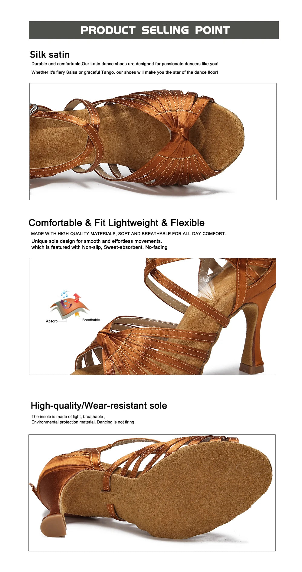 High Quality Silk Satin Women's Dance Shoes Latex Soft Soled Tango Latin Salsa Dance Shoes Professional Ballroom Party Shoes