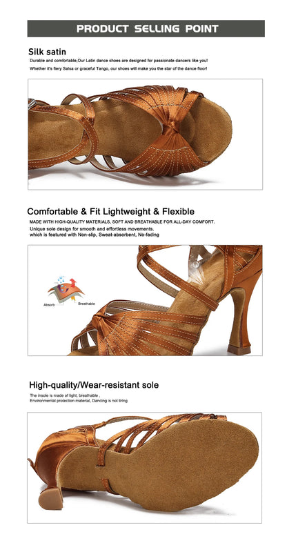 High Quality Silk Satin Women's Dance Shoes Latex Soft Soled Tango Latin Salsa Dance Shoes Professional Ballroom Party Shoes
