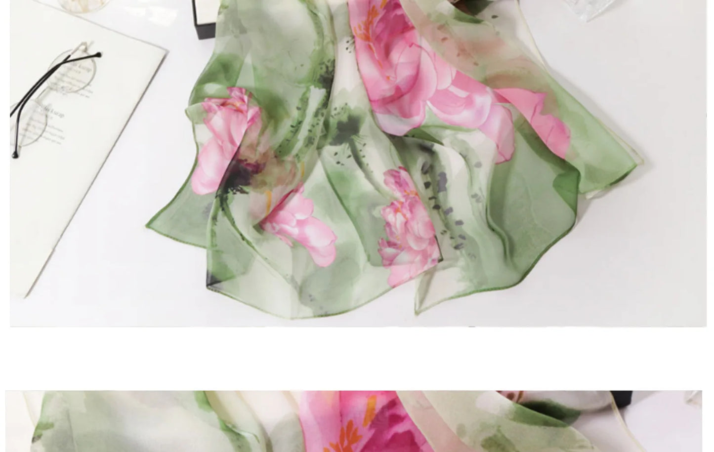 Ink Painting Lotus Summer Beach Sun Protection Chiffon Georgette Scarf Women Foulard Shawl Bandana Elegant Thin Breathable