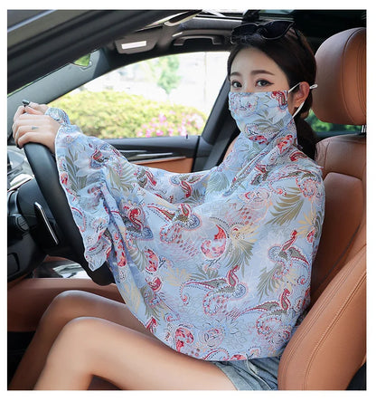 Cycling Sun Protection Shawl Driving Ice Silk Neck Face Cover Scarf Cooling Outdoor Cover Up Breathable Long Flared Sleeve Cape