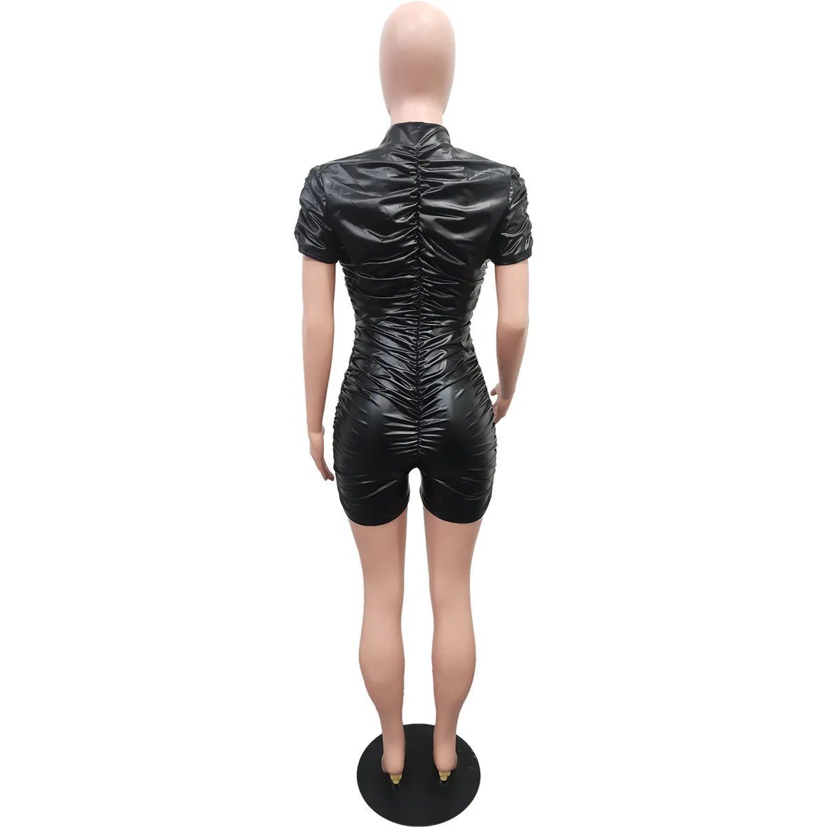 HLJ Black Sexy Deep V Short Sleeve Bodycon Rompers Women Stacking Design Slim Shorts One Piece Jumpsuit Female Nightclub Overall