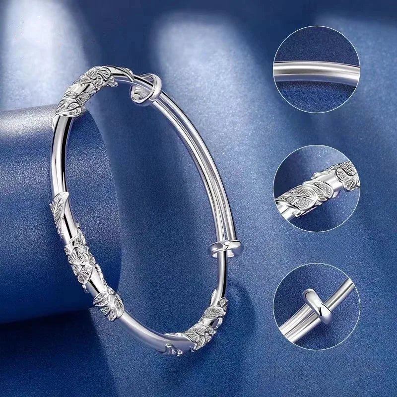 925 Sterling Silver Full-blown Flowers Bracelet For Women Original Texture Adjustable Solid Bracelets Light Luxury Party Jewelry