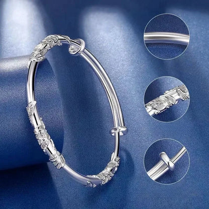 925 Sterling Silver Full-blown Flowers Bracelet For Women Original Texture Adjustable Solid Bracelets Light Luxury Party Jewelry