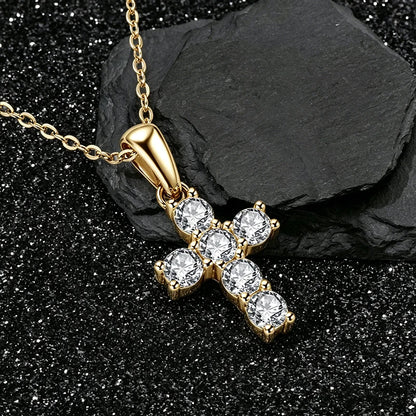 OXTAO 3mm D Moissanite Cross Pendant Necklace for Women Anniversary Gift Fine Jewelry 14K Gold Filled Charm Statement Necklace