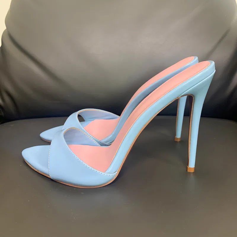Super-high Heel Slippers Women Shoes Summer Peep Toe Mixed Colors Stiletto Sandals Sexy Party Ladies Shoes Luxury Woman Pumps