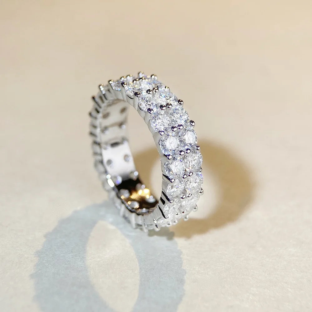 18K white gold and platinum PT950 moissanite ring for men and women, full set D color moissanite ring 10 points full circle ring