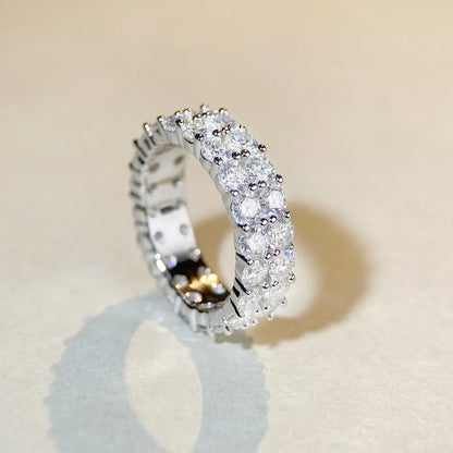 18K white gold and platinum PT950 moissanite ring for men and women, full set D color moissanite ring 10 points full circle ring