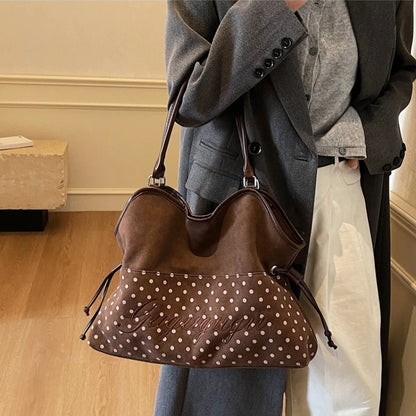 Brand Women's Shoulder Bag Y2k Fashion Sweet Polka Dot Handbag Korean Casual Versatile Leopard Print Brown Frosted Tote Bags