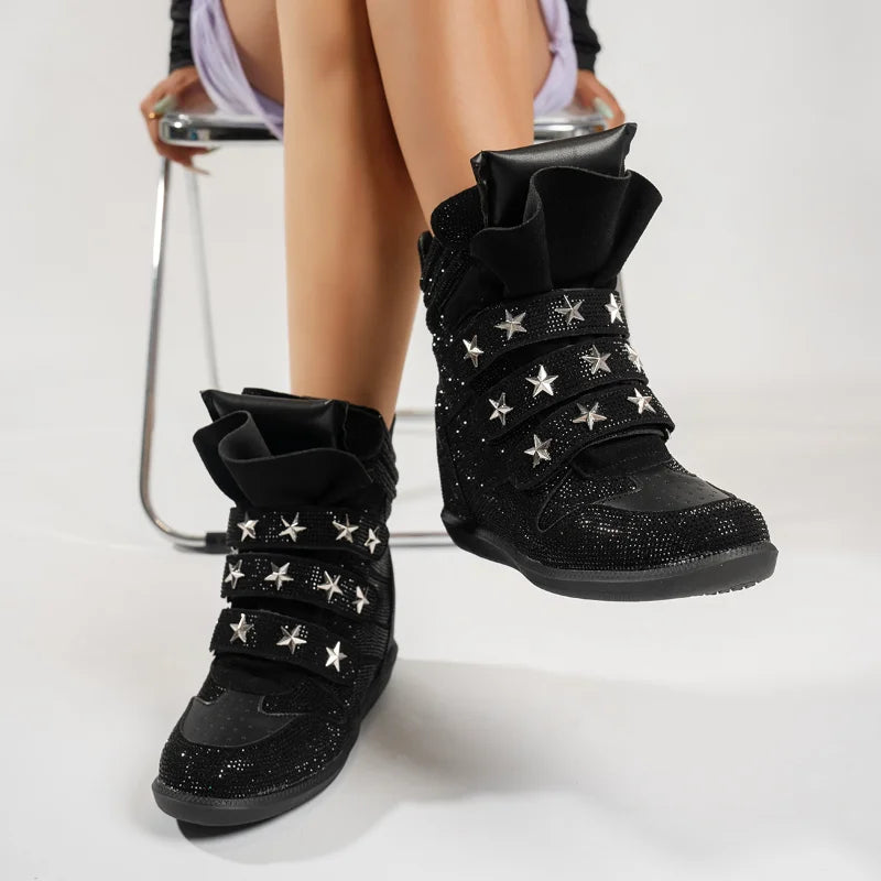 Casual Designer Sneakers Women Luxury Ankle Boots Fashion High Quality Cow Suede Flat Platform Height Increase High-top Shoes