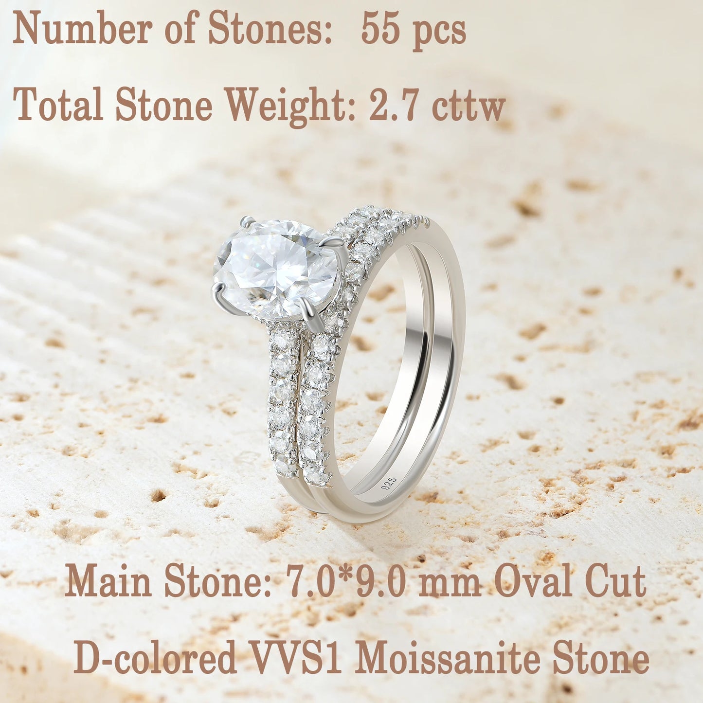 Newshe Moissanite Bridal Rings Set for Women D Color VVS1 Radian Oval Cut Engagement Ring 925 Sterling Silver Luxury Jewelry