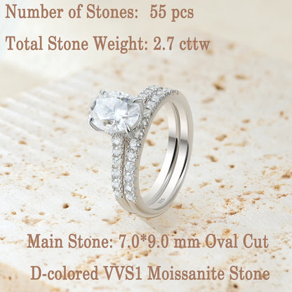 Newshe Moissanite Bridal Rings Set for Women D Color VVS1 Radian Oval Cut Engagement Ring 925 Sterling Silver Luxury Jewelry