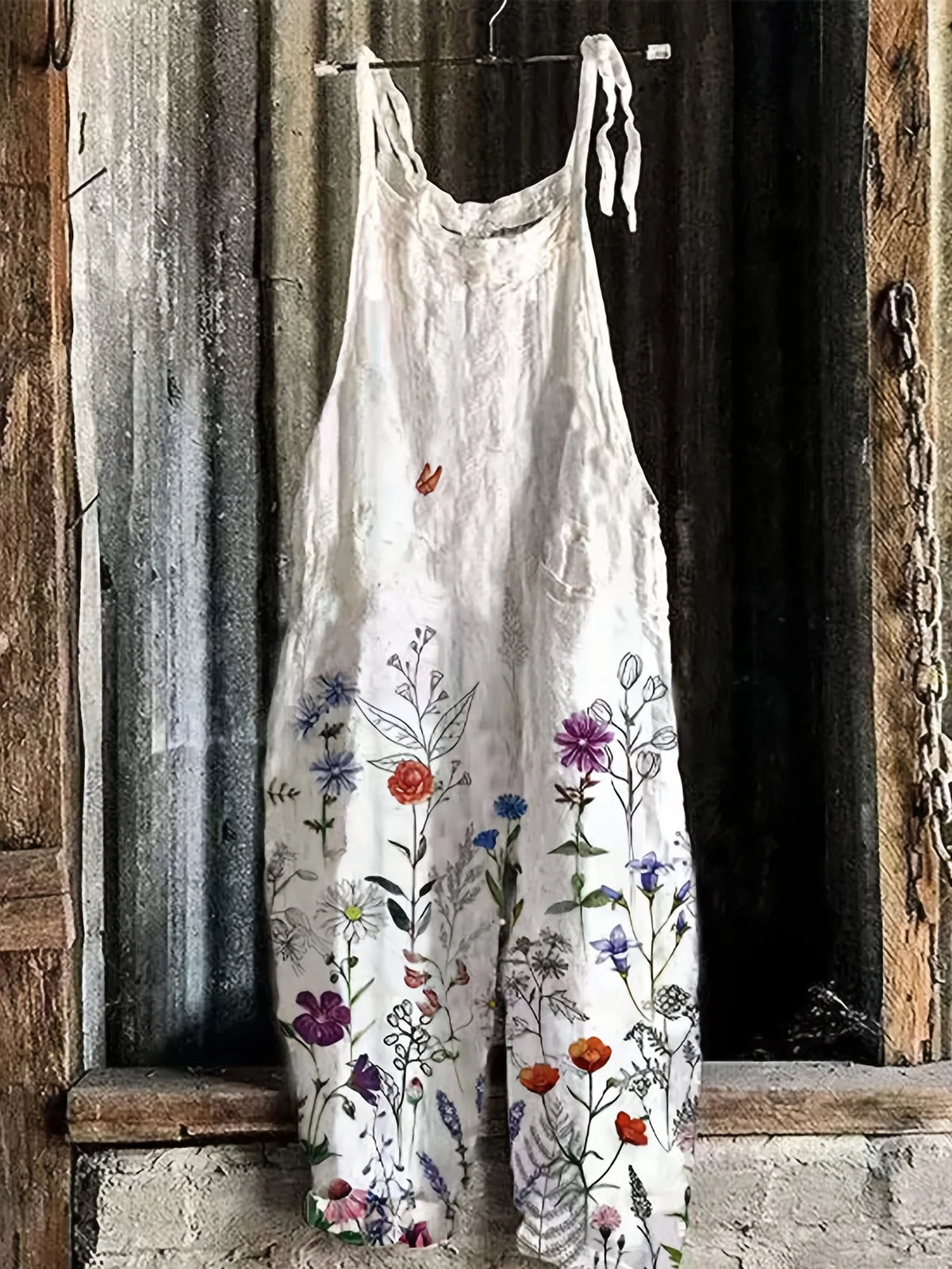 New Women Casual Sleeveless Spaghetti Strap Jumpsuits Cute Owl Floral Full Print Loose Baggy Wide Leg Overalls Bohemian Vintage