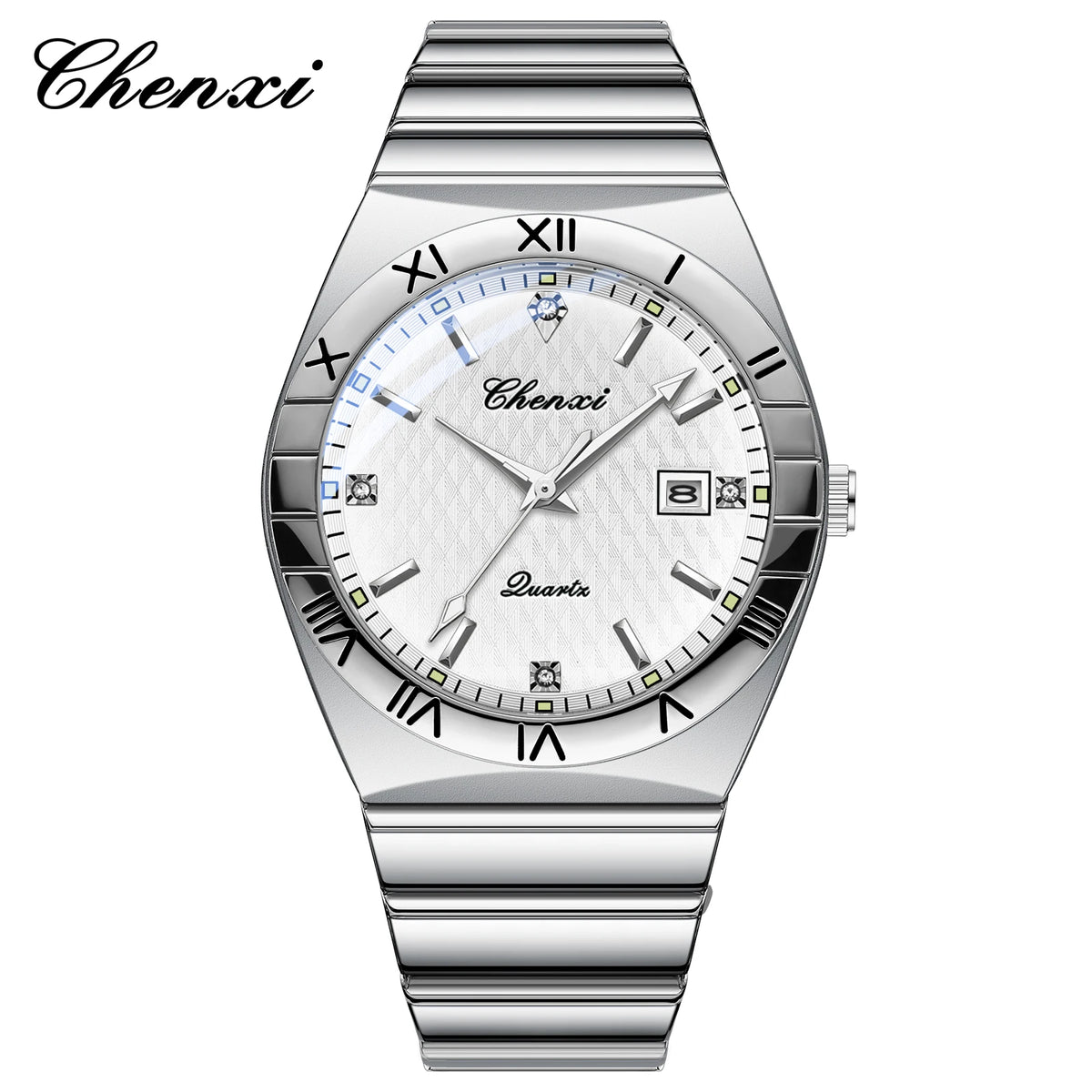 CHENXI Quartz Couple Watch Rhinestone Stainless Steel Watch Luxury Brand Brief Lovers Waterproof Watch Women's Watches