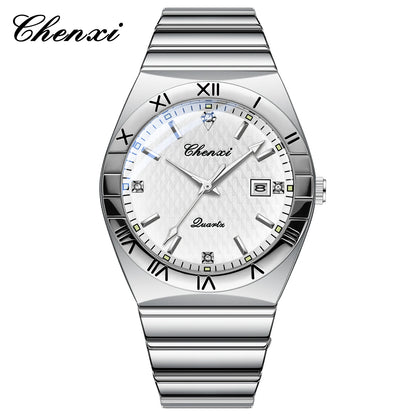 CHENXI Quartz Couple Watch Rhinestone Stainless Steel Watch Luxury Brand Brief Lovers Waterproof Watch Women's Watches