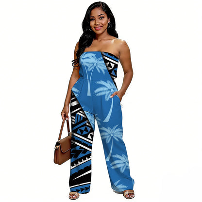 Newly designed Polynesian-style casual loose-shoulder women's one-piece pants with ethnic style - Samoan wide-leg pants
