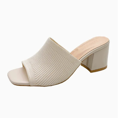 Women's Luxury Casual Soft High Heel Sandals Black Mules Summer Slippers Outdoor Shoes Open Toe