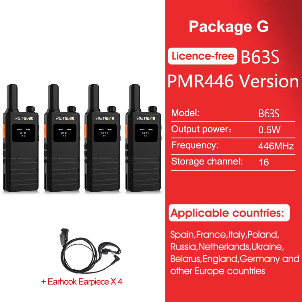 Retevis B63S(3nd Gen RT622) Walkie Talkie 2 Pcs with LCD Screen Ultra-thin, License-free, Type C, for Communication Radios