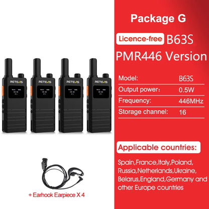 Retevis B63S(3nd Gen RT622) Walkie Talkie 2 Pcs with LCD Screen Ultra-thin, License-free, Type C, for Communication Radios