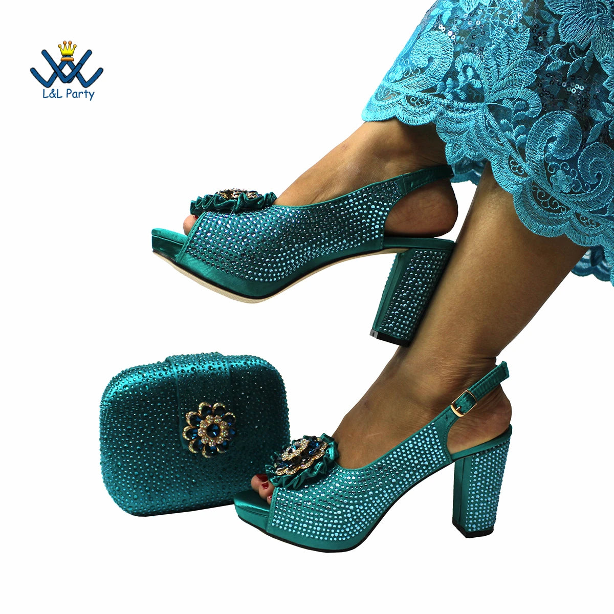 New Design Peep Toe African Spring Autumn Lady Shoes and Bag Set in Gold Color Women Sandal in Wedding