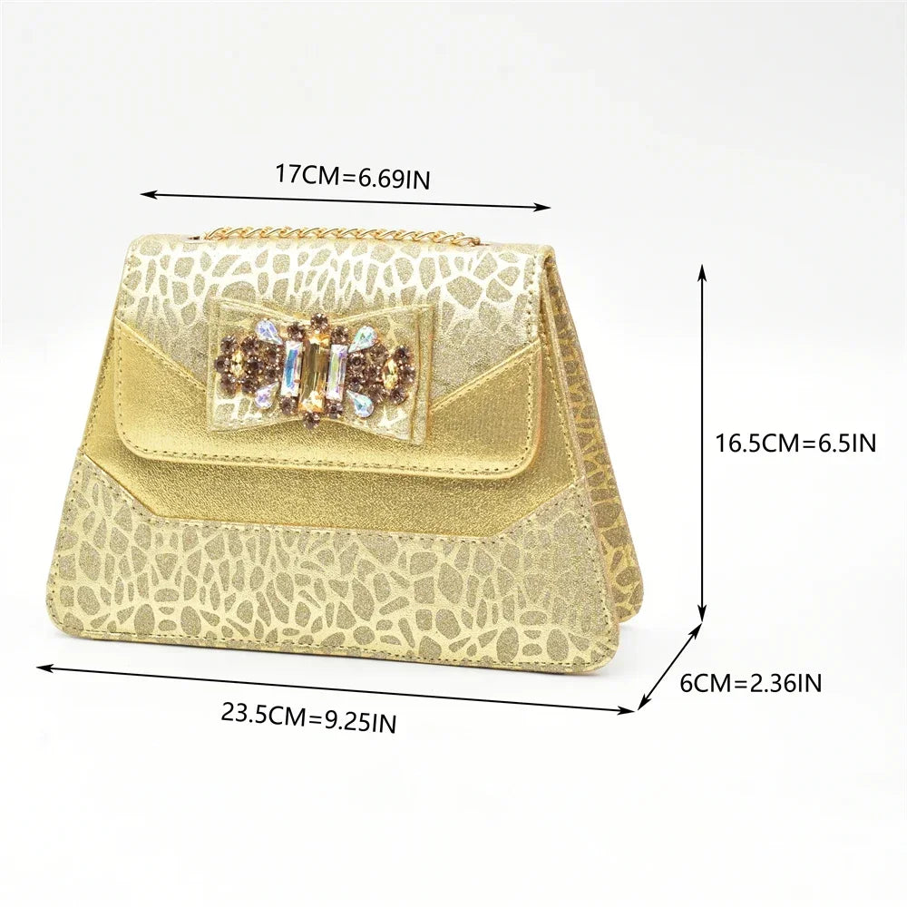 Nigerian Latest Shoes and Bags To Match Shoe and Bag Set for Party in Women Italian Rhinestones Elegant Peep Toe Sandals