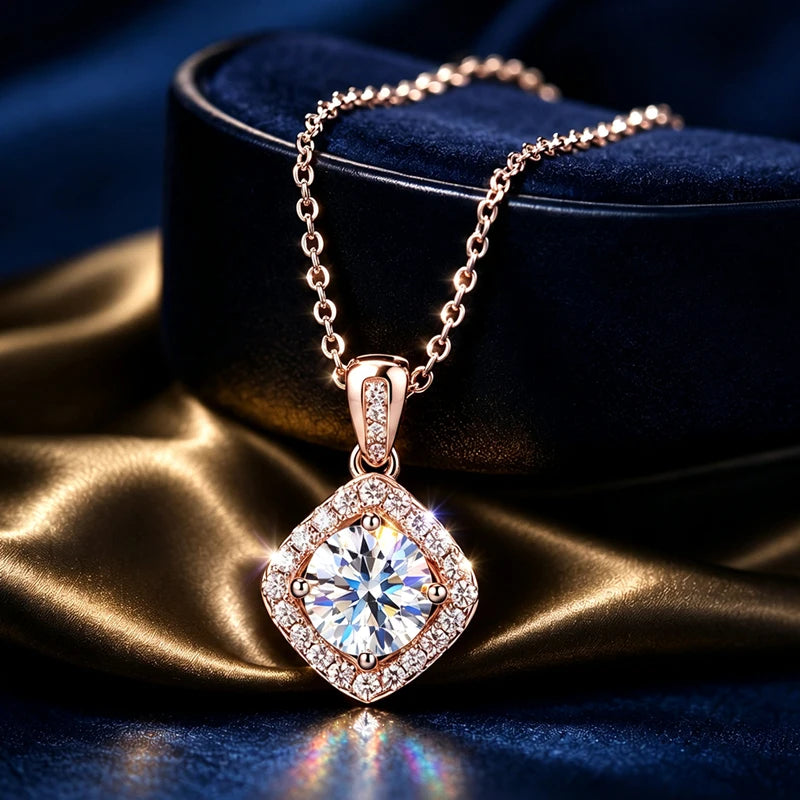 Women's Moissanite Pendant Necklace D Color VVS1 Halo Design S925 Silver Jewelry with GRA Certificate Wedding Birthday Gift