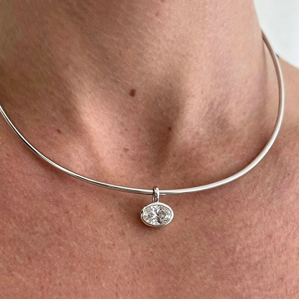 2/3/4CT East West Oval Cut Bezel Set Moissanite Pendant Necklace for Women Solitaire Diamond S925 Silver Neck Chain Fine Jewelry