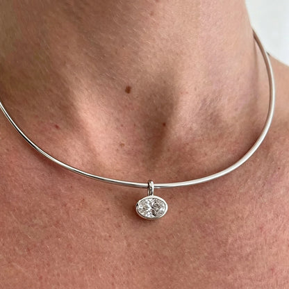 2/3/4CT East West Oval Cut Bezel Set Moissanite Pendant Necklace for Women Solitaire Diamond S925 Silver Neck Chain Fine Jewelry