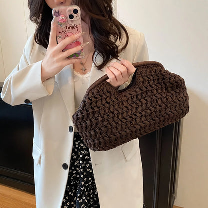 New Summer Beach Bag for Women Clutch Bag Luxury Designer Straw Bags Tote Handbag Fashion Woven Rattan Bags Female Travel Purse