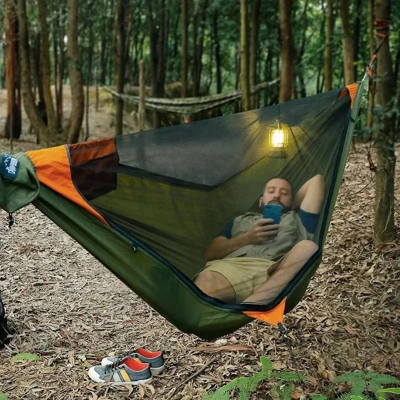 TRAVELER Bushcraft Quick-Deploy Hammock with Mosquito Net, Integrated Ridgeline & Anti-Roll Design for Wilderness Camping