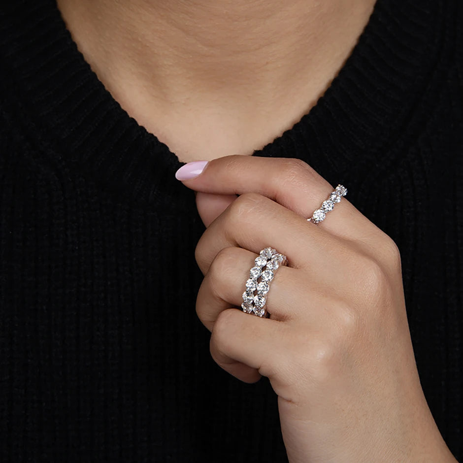 5mm D Color Moissanite Row Ring 925 Sterling Silver Diamond Wedding Band Rings For Women Certified Fine Jewelry Gift Houtros