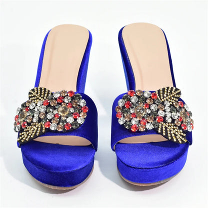 Italian Designers Luxury Round Toe Bright Diamond Elegant Summer Party Women's Platfrom High Heels Shoes Wedding Shoes Bride