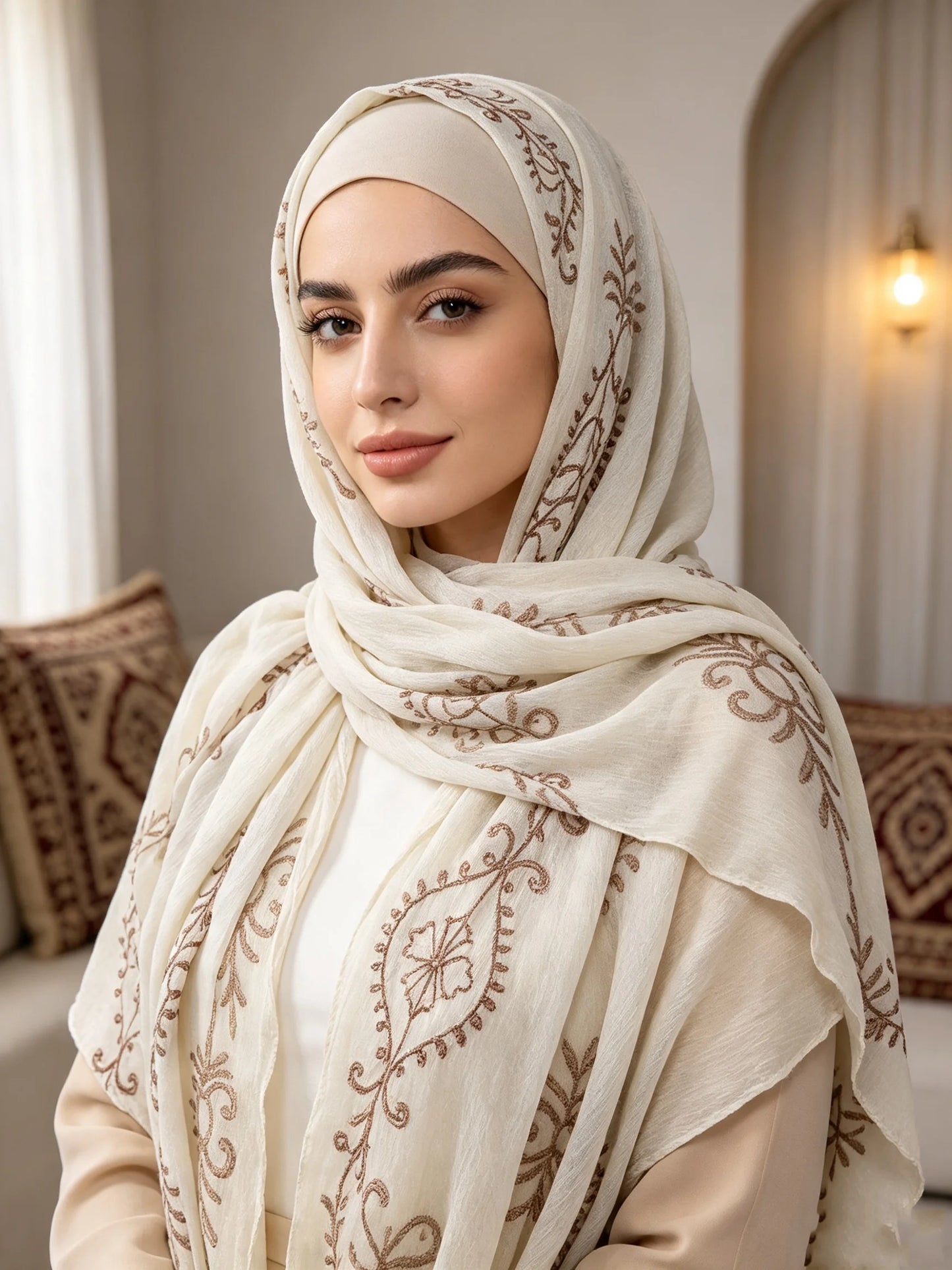 Vintage Crinkle Embroidery Hijab Textured Fabric Muslim Shawl Headscarf Soft Breathable Islamic Women Head Wrap Scarf