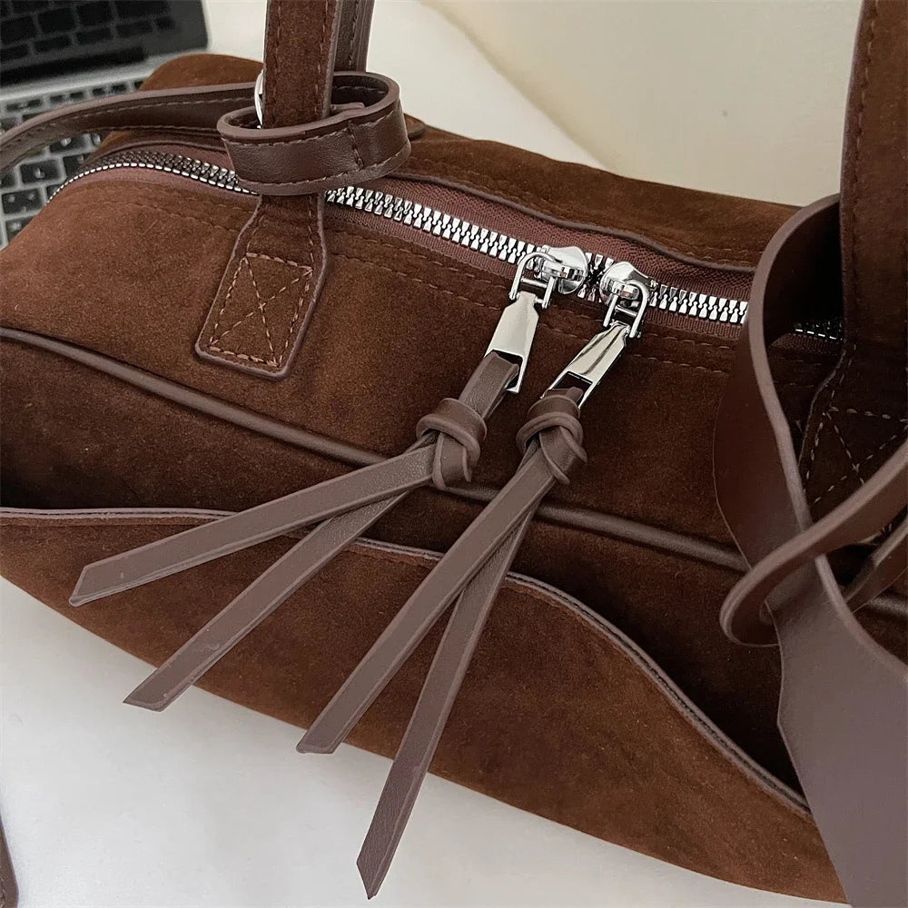 2026 Autumn Winter Latest Commute Shoulder Bags For Women PU Suede Pure Color Large Capacity Boston Bag Luxury Designer Handbags