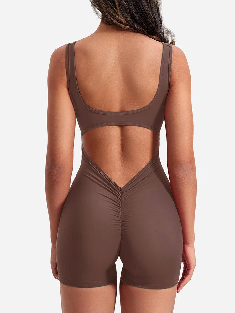 Summer 2025 High-Waisted One-Piece Shorts with Shoulder Straps Slimming Hip Lifting Sexy Sports Yoga Wear