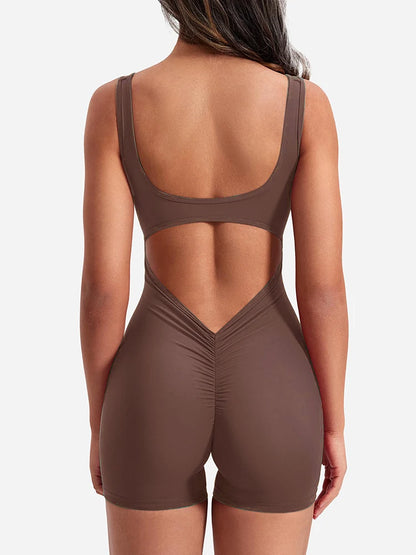 Summer 2025 High-Waisted One-Piece Shorts with Shoulder Straps Slimming Hip Lifting Sexy Sports Yoga Wear