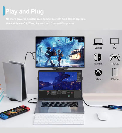 ZEUSLAP 16" Floatable Stacked Portable Monitor QHD 2560*1600P 400Nits 16:10 IPS Panel for Laptop Notebook Second Screen Display