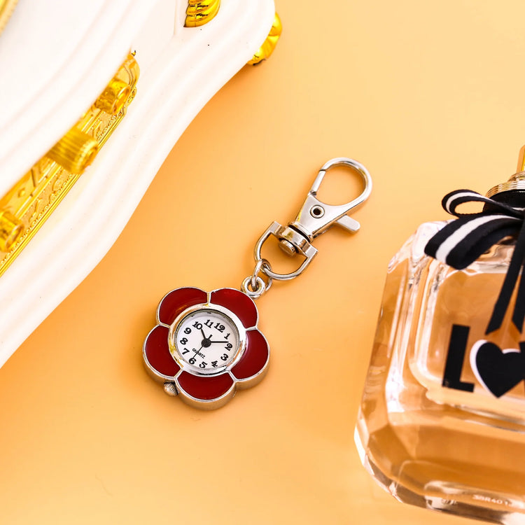 Colorful small flower hanging watch, butterfly pocket watch, keychain watch, men's and women's chest watch, nurse watch