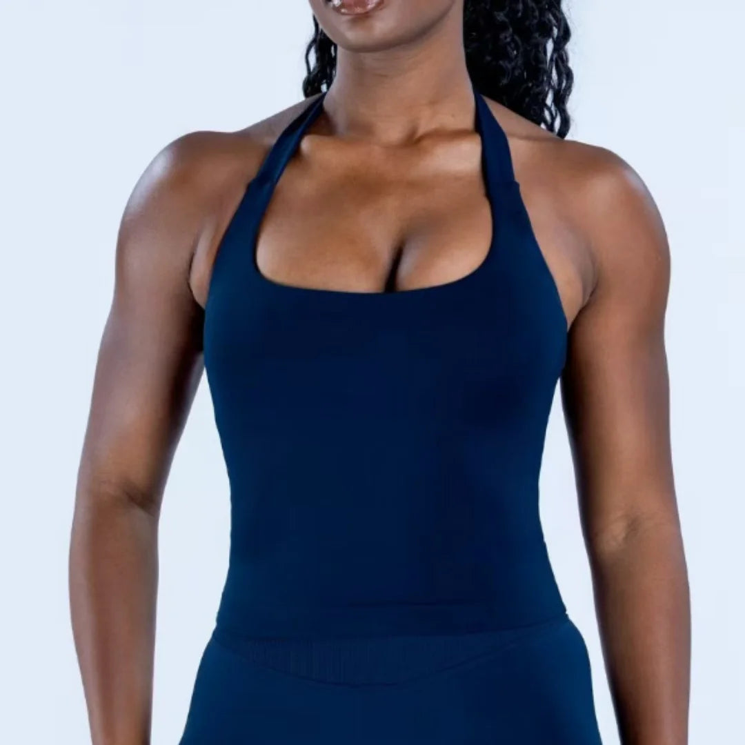 Denyf Women's Backless Halter Top Push-Up Sport Bra Gym Vest Workout Tank Top Yoga Activewear Running Vest