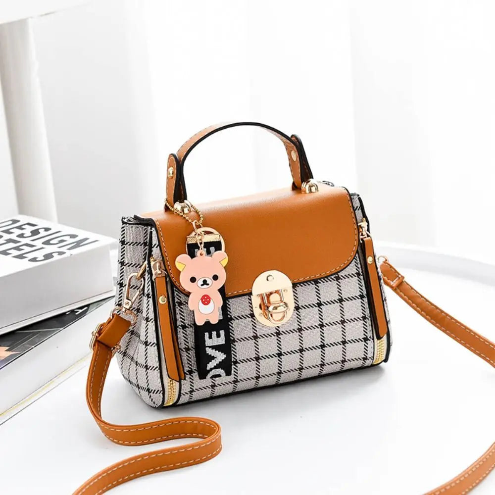 Fashion Plaid Pattern Handbag Women's Buckle Flap Shoulder Bag Purse Ladies PU Leather Crossbody Bag