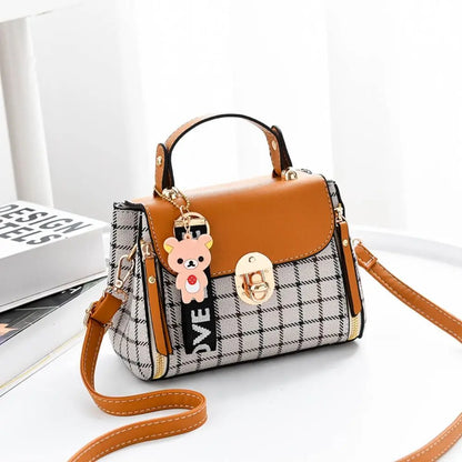 Fashion Plaid Pattern Handbag Women's Buckle Flap Shoulder Bag Purse Ladies PU Leather Crossbody Bag