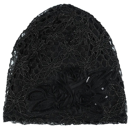 Elegant Women Sequins Lace Turban Cap Flowers Muslim Headwear Hat Female Head Wraps Ladies Headscarf Bonnet Turbante Mejur