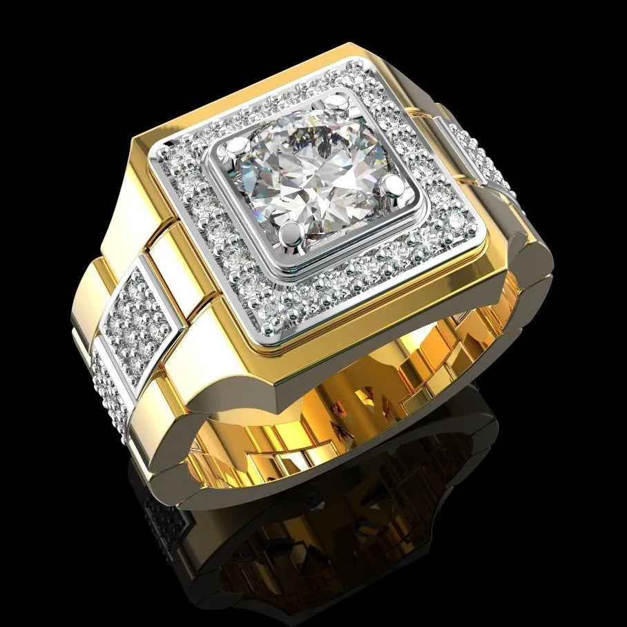 S925 Sterling Silver Mens Ring New Simulation Mozzarella Diamond Gold Plated Two Tone Engagement Ring For Wedding And Daily Wear