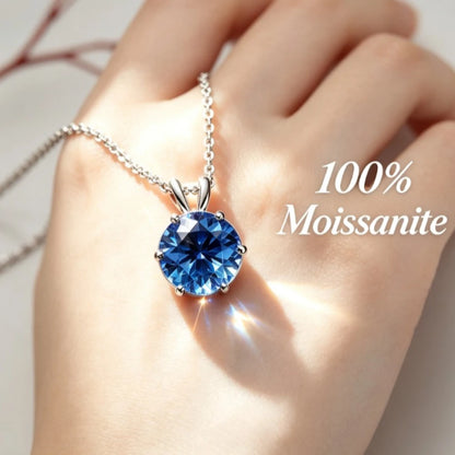 Blue women's moissanite necklace, simple luxury, classic six claw pendant, collarbone chain accessory, hot selling item