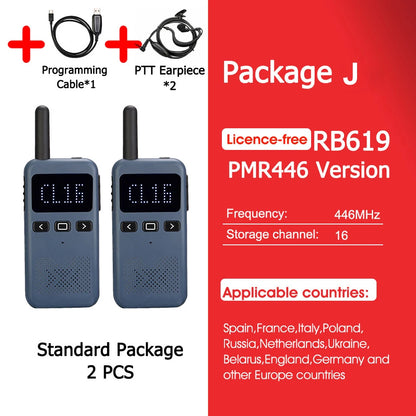 Retevis RB619 Mini Walkie Talkie PMR446/FRS 1650mAh Portable Long Range Two Way Radio Type-C Programmable for Restaurants Hotels