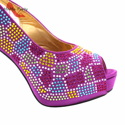 New Shoes and Matching Bag for Nigeria Party Slip on Shoes for Women Ladies Italian Shoes and Bag Set Decorated with Rhinestone
