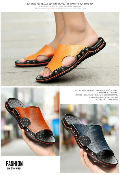 Men Summer Slippers Breathable Luxury Sandals Shoes Beach Classics Leather Mens Slippers Outdoor Flip Flop Indoor Slides Man