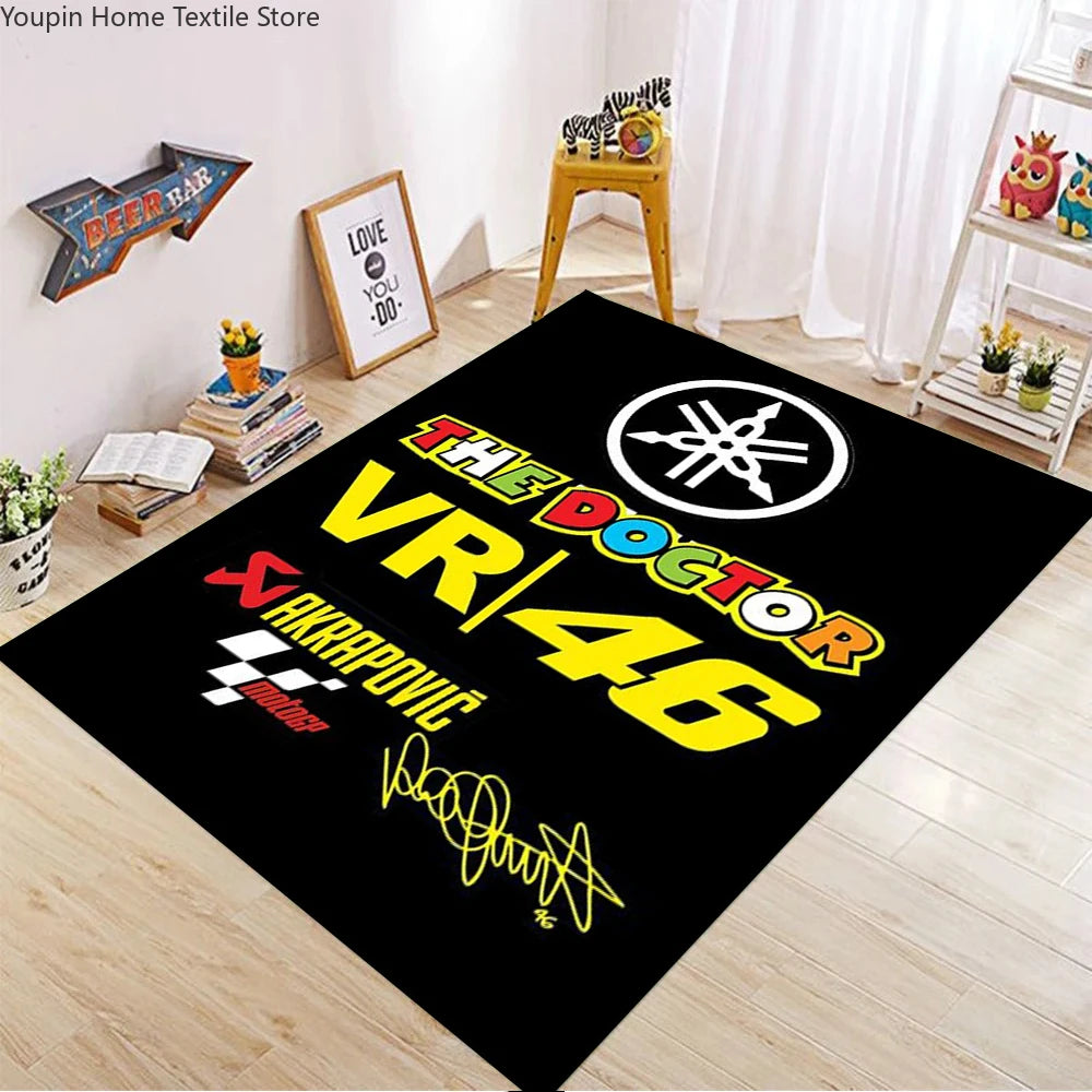 The Doctor Cartoon Yellow Carpet Mat Racing Theme Living Room Rug with Number 46 Signature Home Non-Slip Play Rugs for Bedroom