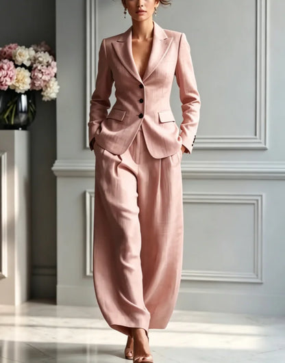 Autumn New Women's Long-sleeved Suit Shirt 2-piece Set Fashion Pocket Suit Collar Slim Temperament Female Office Trousers Suit